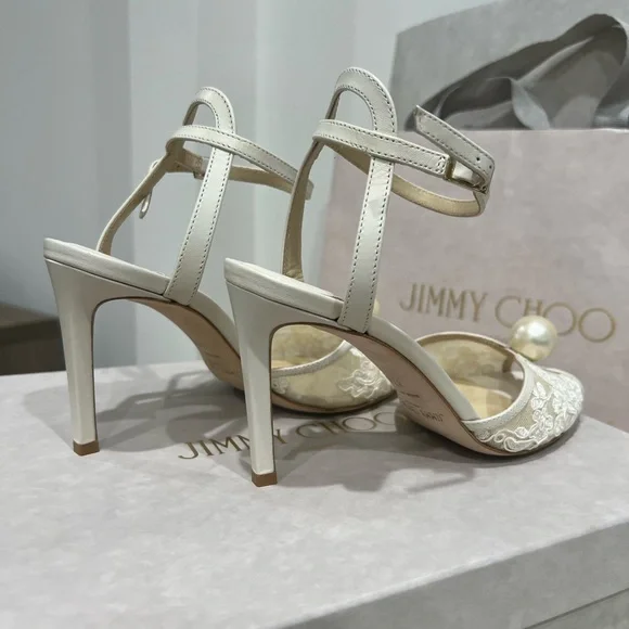 Jimmy Choo Cream Lace Heels - Picture 5 of 13